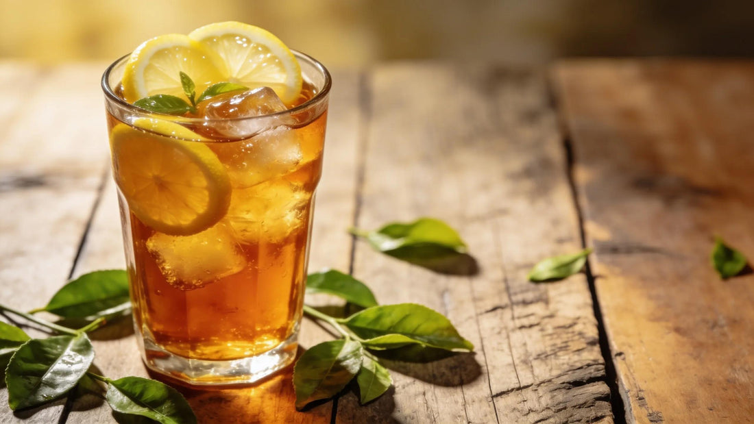 Sweet tea made with real cane sugar, fresh tea leaves and lemon slices
