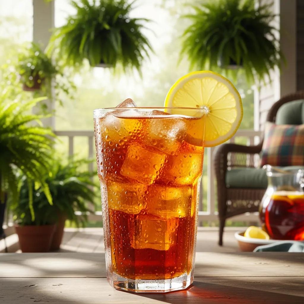 Refreshing glass of sweet tea with lemon on a Southern porch