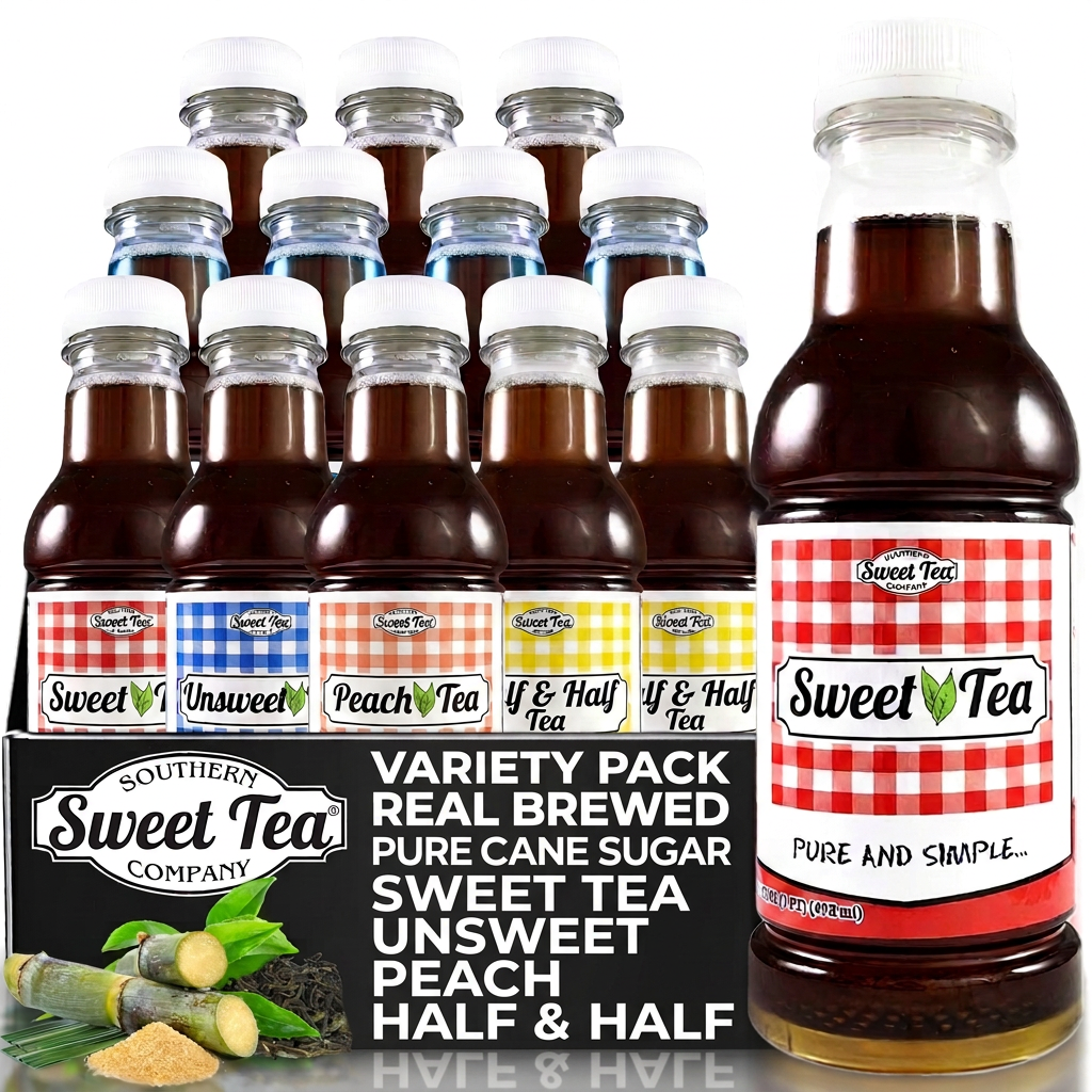 Southern Sweet Tea Company Classics variety pack featuring Sweet, Unsweet, Peach, and Half & Half bottled teas