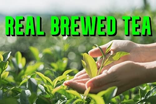 Hands cradling fresh green leaves in a tea field with Real Brewed Tea text, showing natural Southern Sweet Tea ingredients.