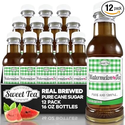 12-pack of Southern Sweet Tea Co. Watermelon Iced Tea in 16oz bottles, real brewed with pure cane sugar.