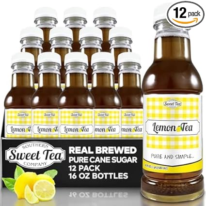 Southern Sweet Tea Co. Lemon Iced Tea 12-pack of 16 fl oz bottles with real brewed tea and pure cane sugar.