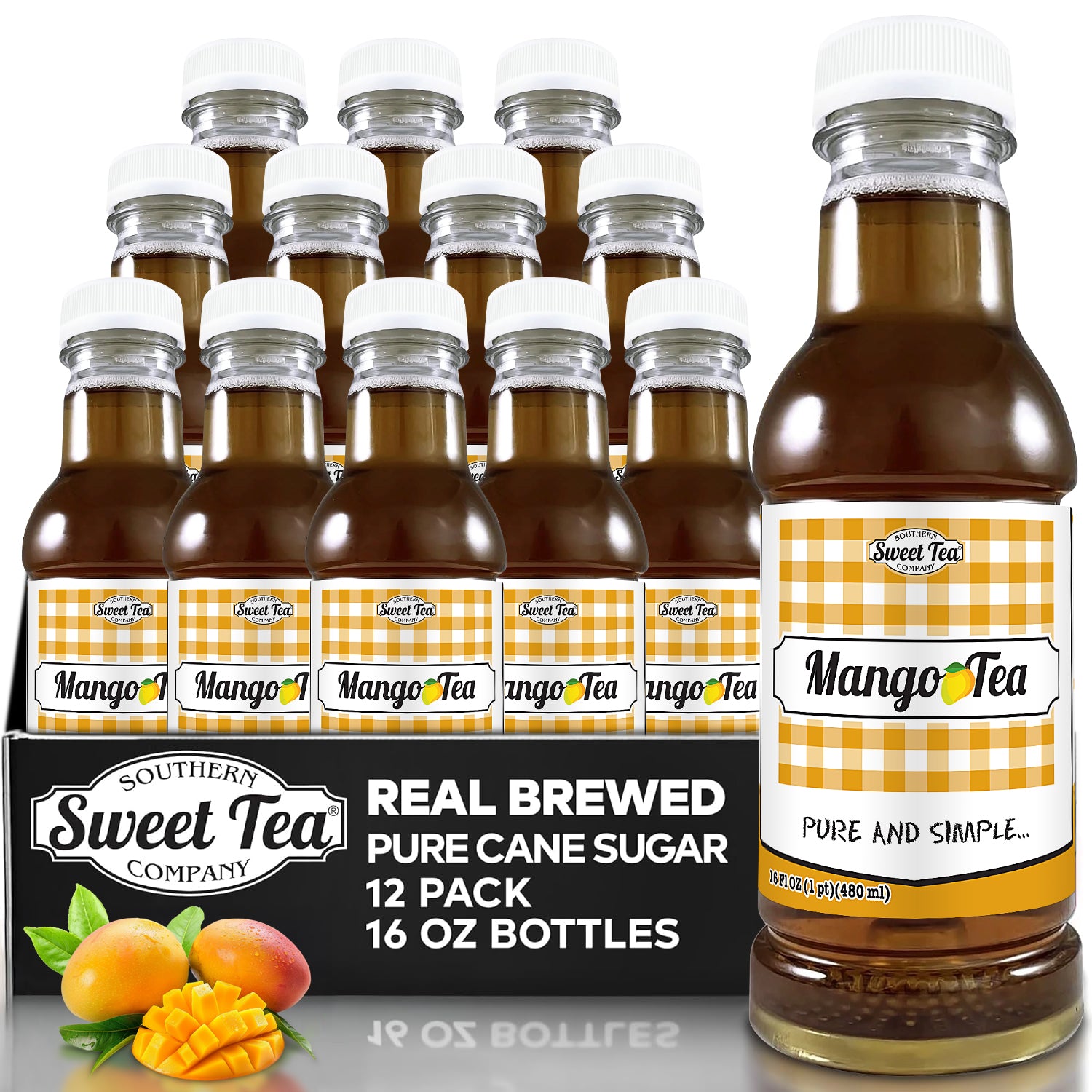 Mango Sweet Iced Tea - Real Brewed Black Tea - 12 Pack (16oz)