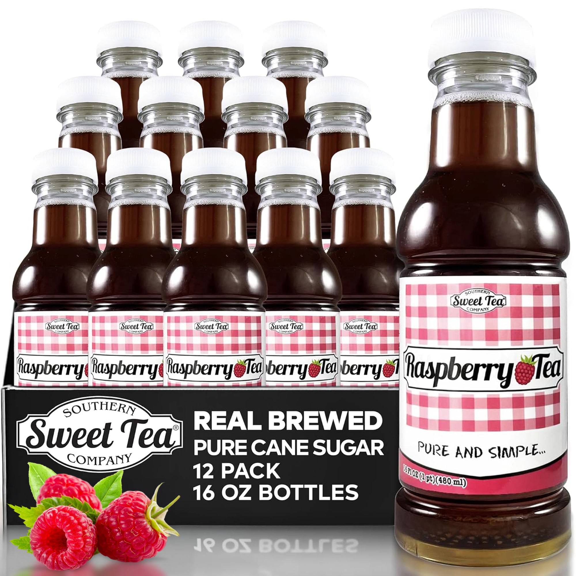 Raspberry Iced Tea - Real Brewed Sweet Tea - 12 Pack (16oz Bottles)