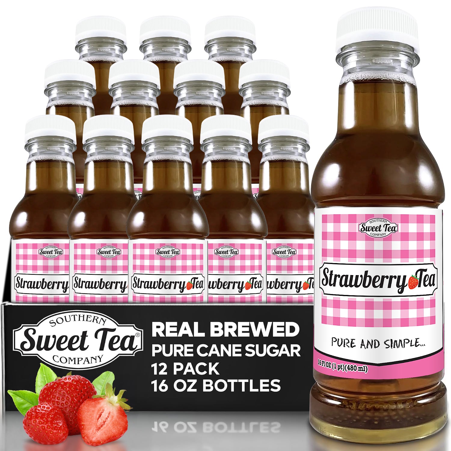 Strawberry Sweet Iced Tea - Real Brewed Black Tea - 12 Pack (16oz)
