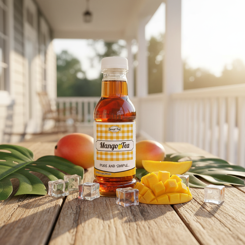 Mango Tea Lifestyle Image - With Actual Bottle